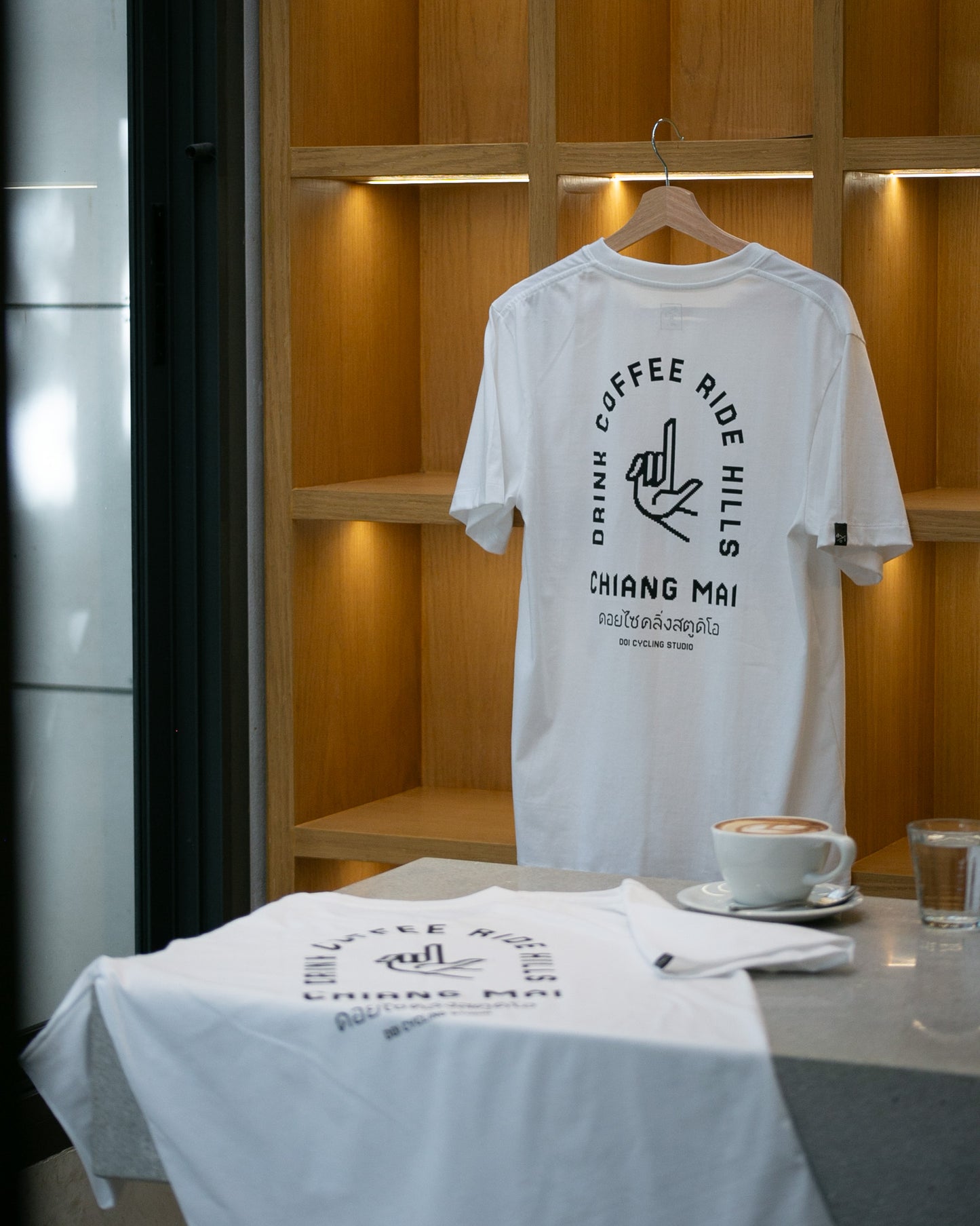 drink coffee ride hills 2.0 tee | white